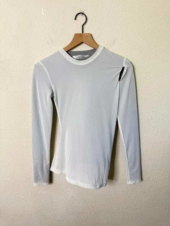 CHRISTOPHER ESBER Sheer Overlay T Shirt White Long Sleeve Womens Size 6 - Picture 10 of 15